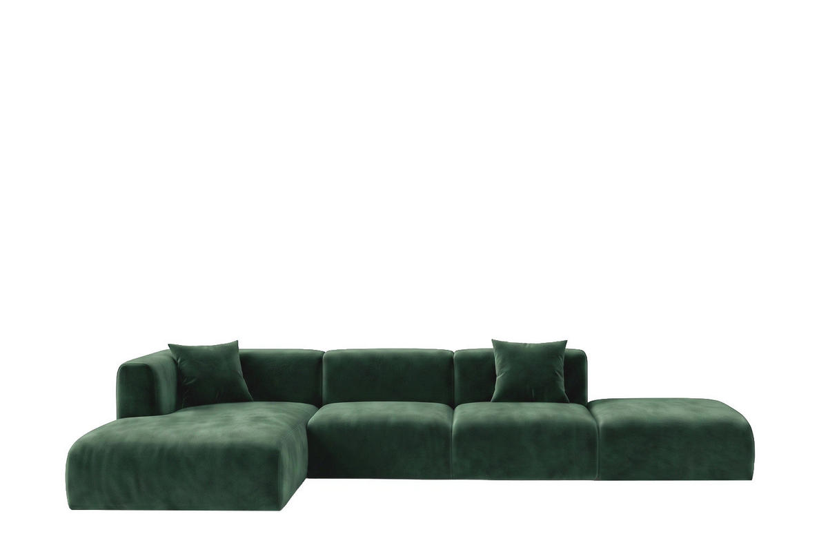 ECKSOFA L-Form Mit Hocker, Velvet-Stoff Bluvel, Grün, Links, GRETA - Grün, Holz (386/179cm) - Kaiser Möbel