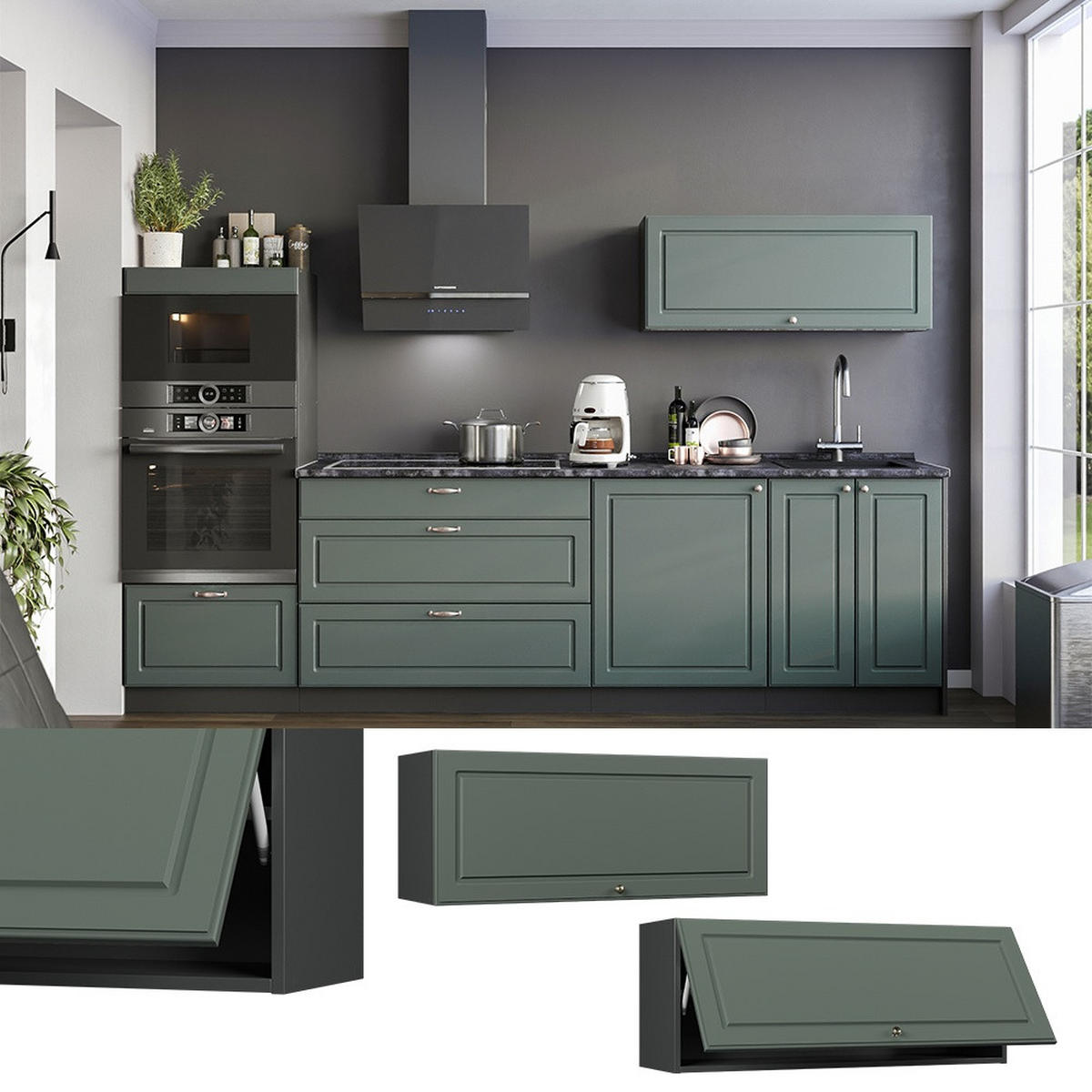HÄNGESCHRANK Fame-Line, Grün-Gold Landhaus/Anthrazit, 100 cm - Anthrazit/Grün, Holzwerkstoff (100/40/34.1cm) - Vicco