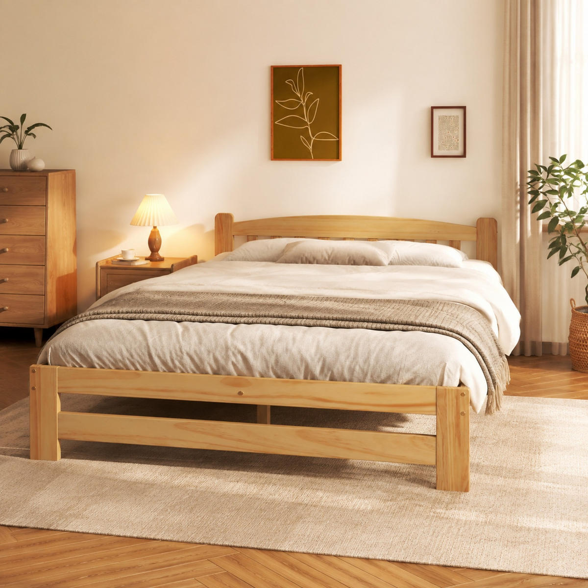BETT 140/200 cm aus Massivholz Natur mit Kopfteil und Lattenrost - Naturfarben, Holz (140/200cm) - Flora Grace