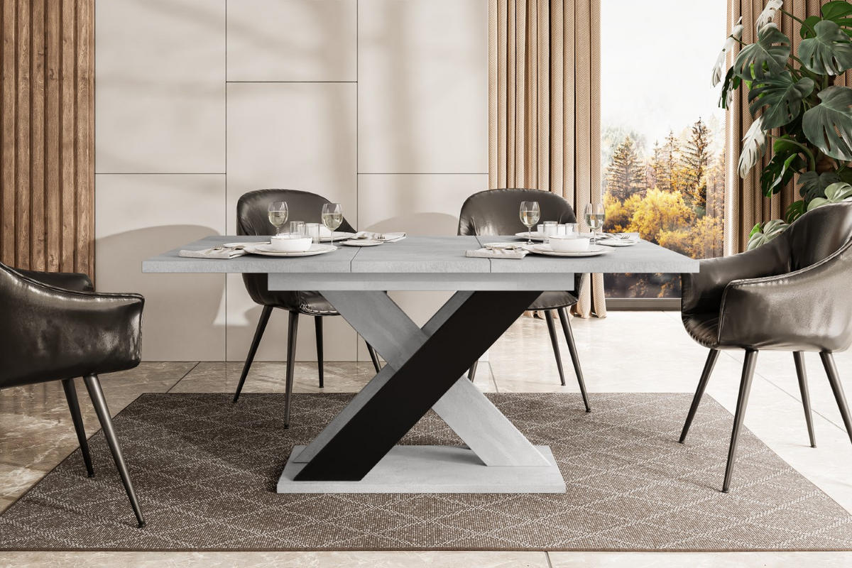 ESSTISCH ausziehbar 120 -160x90x75 cm - Betonoptik K350/Schwarz - AOX - Schwarz, Holzwerkstoff (120/90/75cm) - ALTDECOR