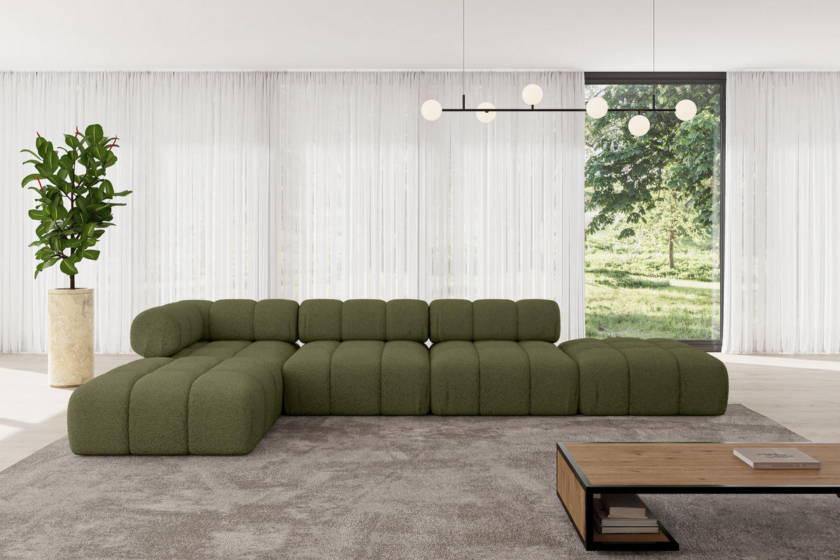 ECKSOFA modulares Sofa Kerru-L2 - 380x190x70 cm Grün Bouclé - Grün, Holzwerkstoff/Textil (380/190cm) - ALTDECOR