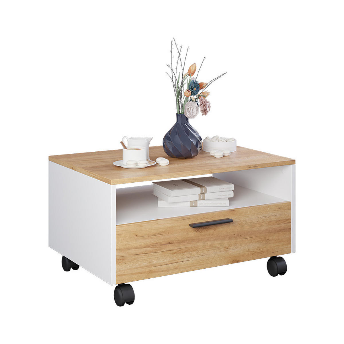 COUCHTISCH Bibo Weiß/Goldkraft Eiche 70 x 52.4 cm - Eiche Wotan/Weiß, Holzwerkstoff (52.4/70/40cm) - Vicco