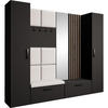GARDEROBE Margaret XL 242/203/43 mit gepolsterten Paneelen/Lamellen/Spiegel - Beige/Schwarz, Holzwerkstoff/Kunststoff (242/203/43cm) - Beautysofa