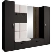 GARDEROBE Margaret XL 242/203/43 mit gepolsterten Paneelen/Lamellen/Spiegel - Beige/Schwarz, Holzwerkstoff/Kunststoff (242/203/43cm) - Beautysofa