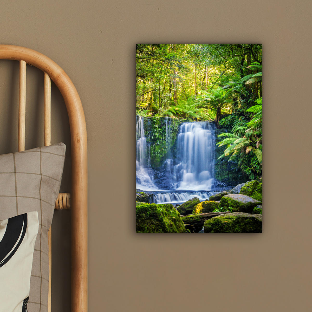 LEINWANDBILD Dschungel - Wasserfall - Australien - Pflanzen - Natur 20x30 cm - Dunkelgrün, Textil (20/30cm) - MuchoWow