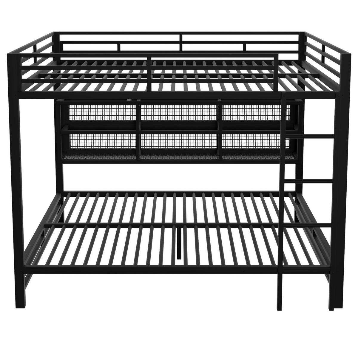 ETAGENBETT aus Metall 140x200 cm Schwarz mit 6 Stauraumschränken, Schutzgittern und LED-Beleuchtung - Schwarz, Metall (140/200cm) - Modfu