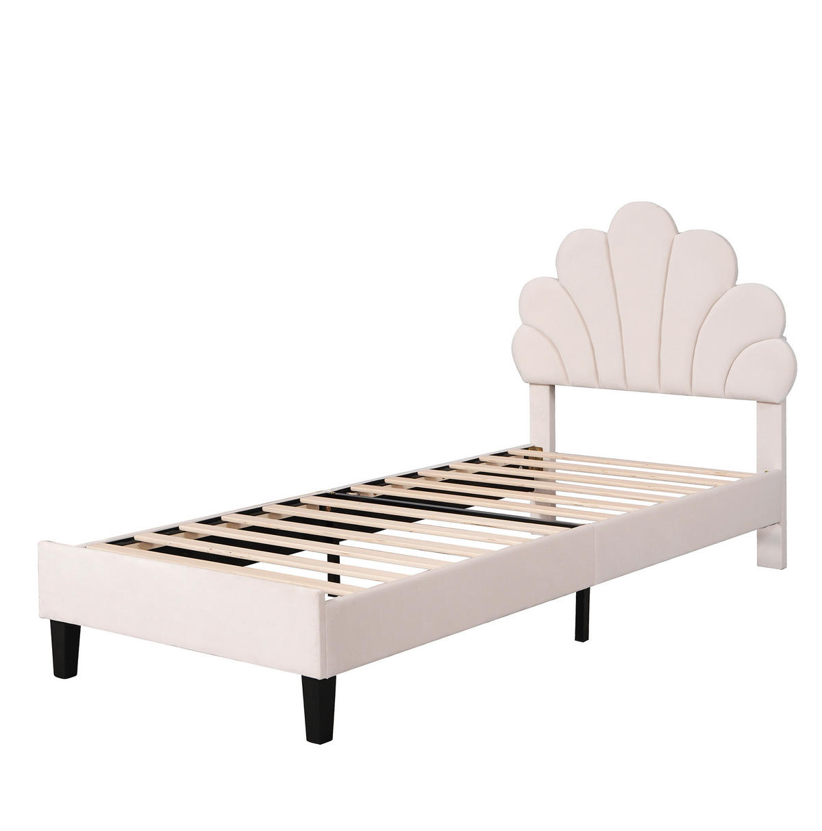 SAMT-POLSTERBETT 90/200 cm in Beige mit Blumen-Kopfteil - Beige, Textil (90/200cm) - BEAOK