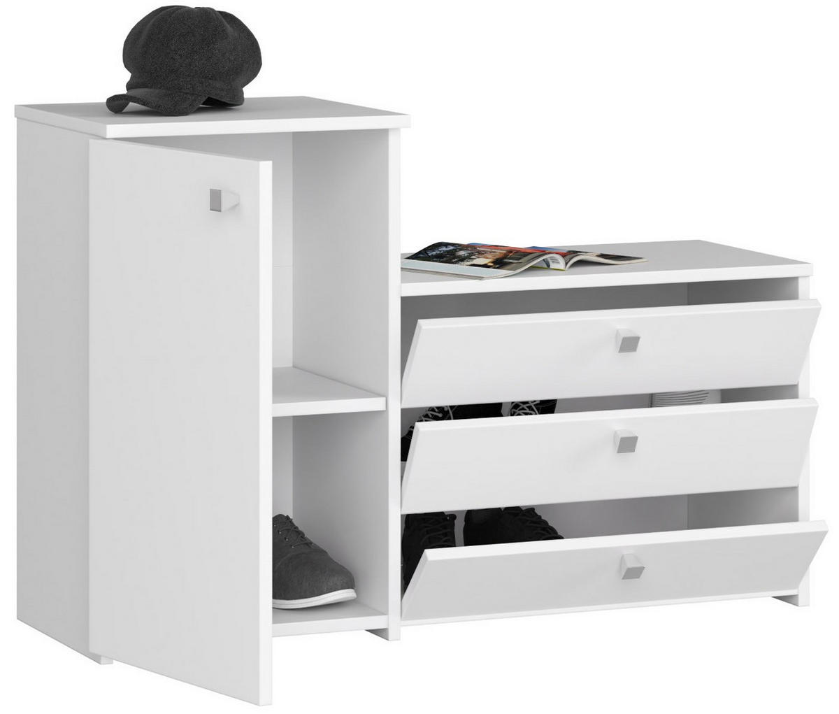 SCHUHSCHRANK SET 2-tlg Weiß 98.4x33x68 cm - Silberfarben/Weiß, Holzwerkstoff/Metall (98.4/68/33cm) - Akord