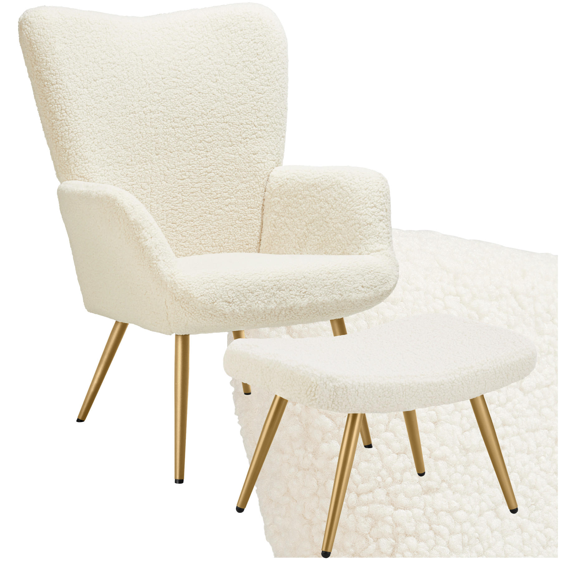 SESSEL Hygge,72 x 76 x 100,5 cm,Bouclé creme/gold - Goldfarben/Creme, Kunststoff (72/100.5/76cm) - tectake