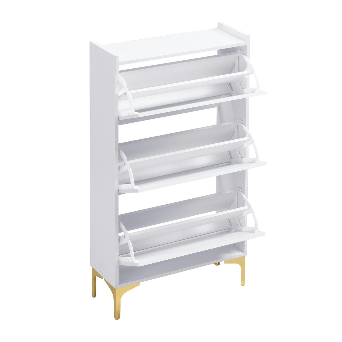 SCHUHSCHRANK aus MDF 63x24x120cm in Weiß mit goldfarbenen Metallbeinen - Weiß, Holzwerkstoff (63/120/24cm) - Modfu