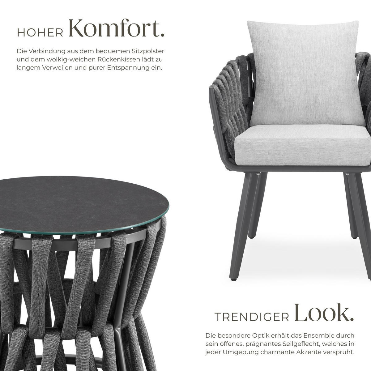 GARTENLOUNGE-SET aus Aluminium Lugano, höhenverstellbare Kunststofffüße, Sicherheitsglasplatte, anthrazit/grau - Anthrazit/Grau, Kunststoff - tectake