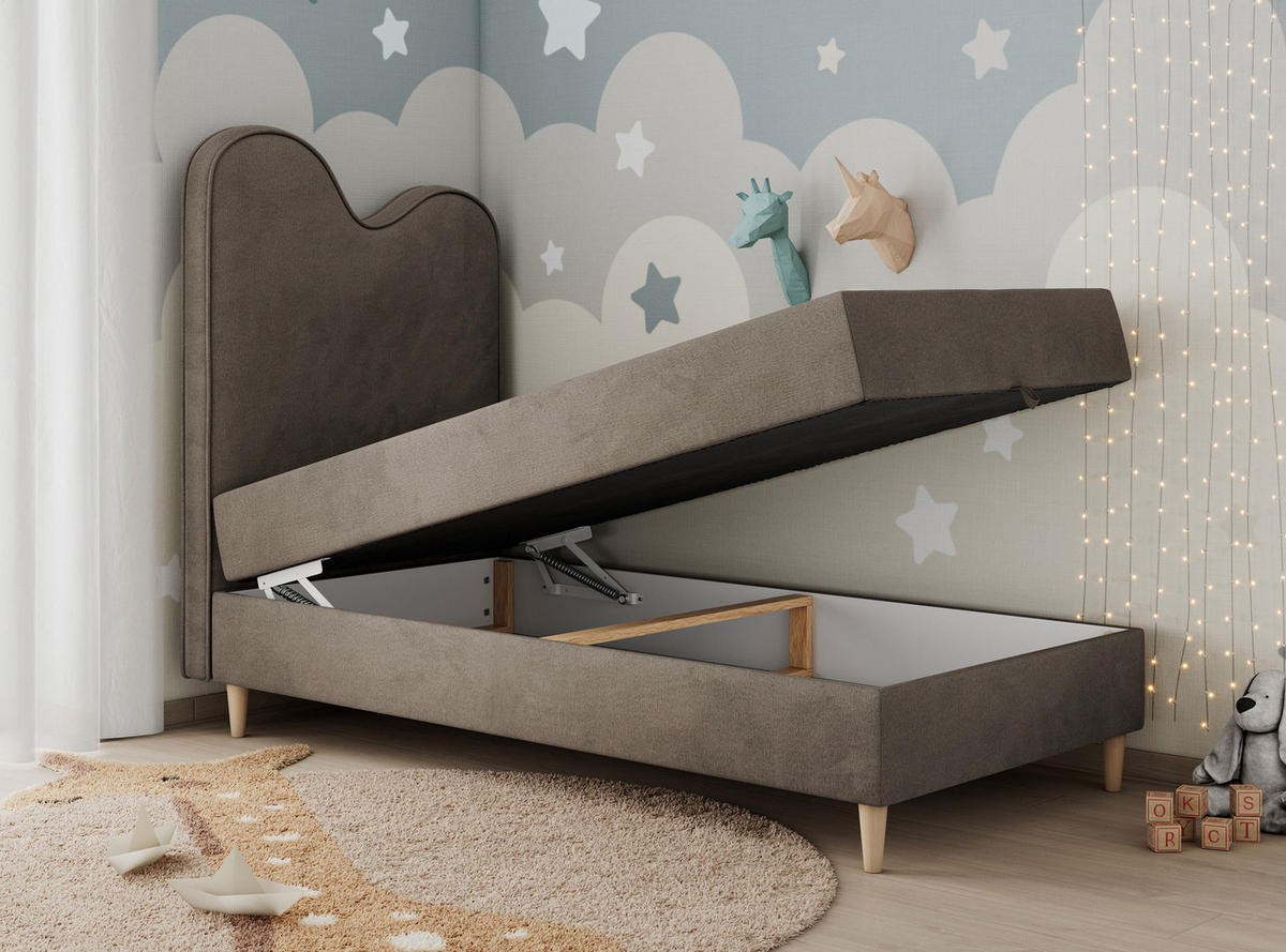 BOXBETT FLOW 90/180 Braun Velvet hydrophob - H3 - Braun, Holz/Textil (90/180cm) - MKS