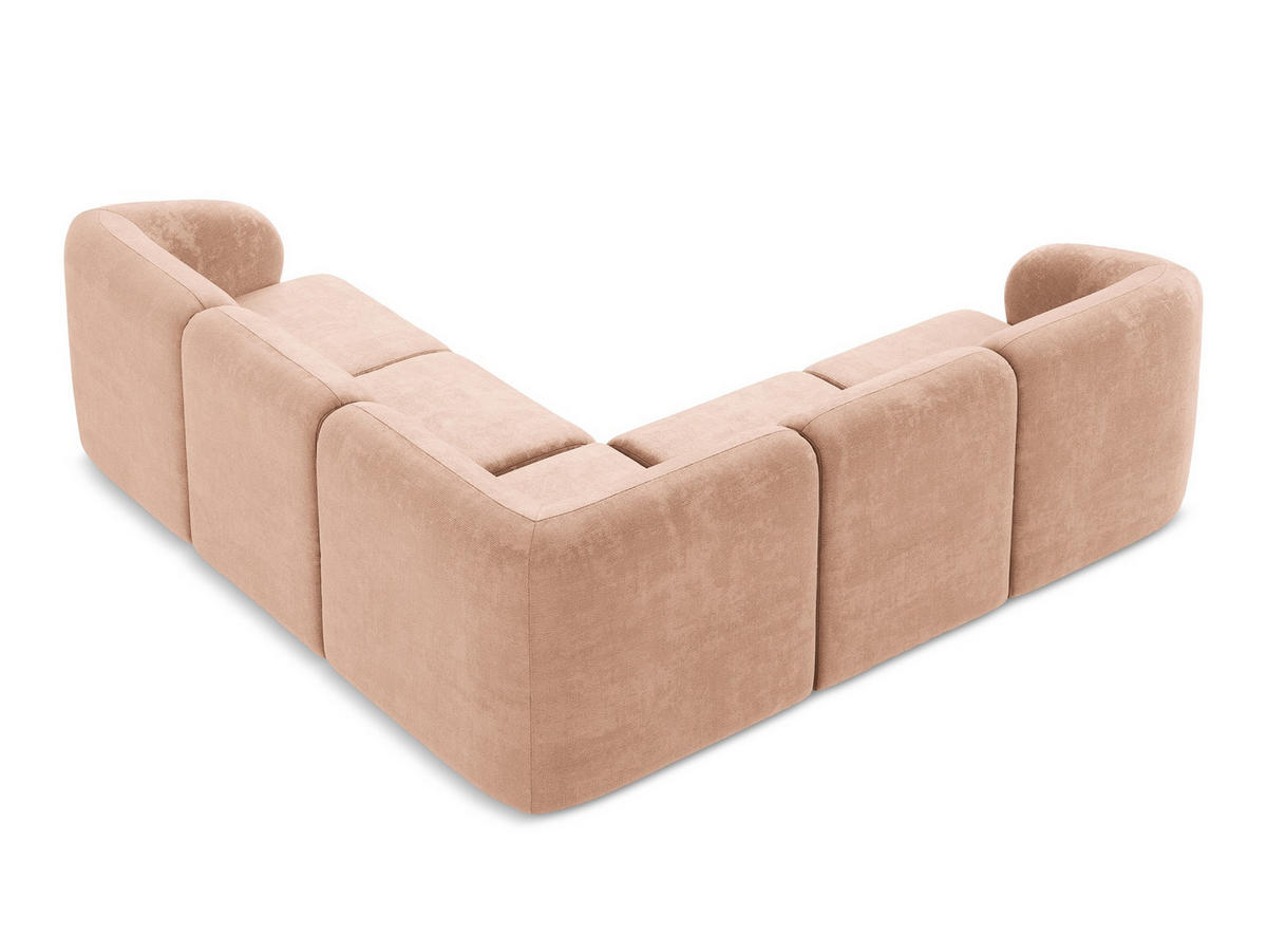 ECKSOFA Chenille Stoff Pink - Koralle/Schwarz, Holzwerkstoff/Kunststoff (251/251cm) - Makamii