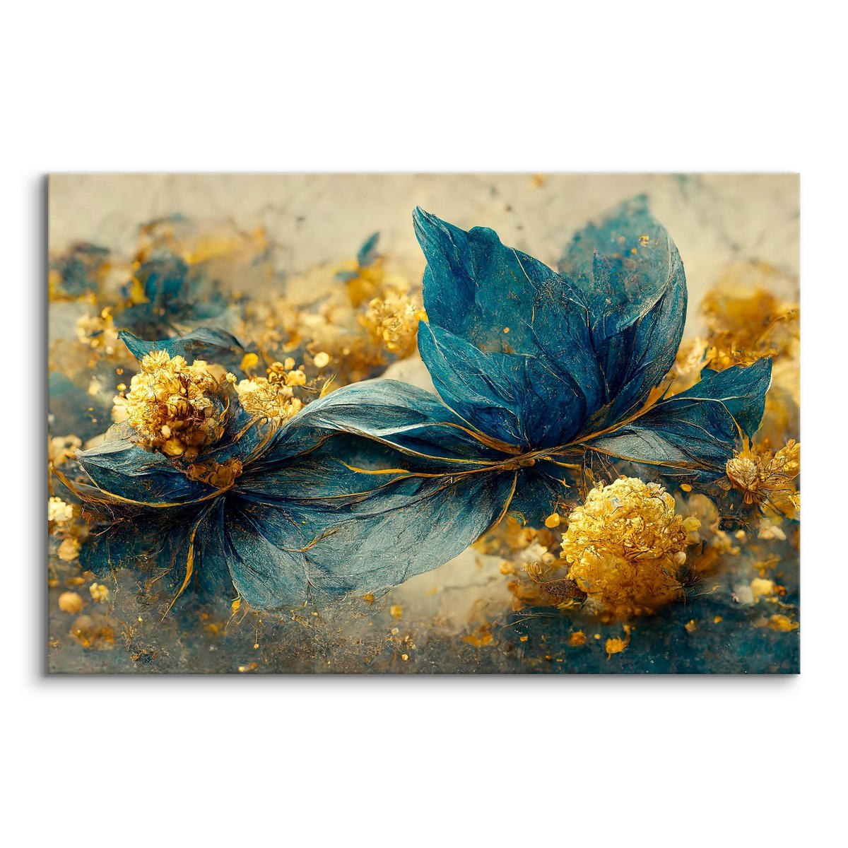 LEINWANDBILD Abstrakte Blumen Blätter 3D Glamour Stil 40cm x 30cm - Türkis/Blau, Textil (40/30cm) - Muralo