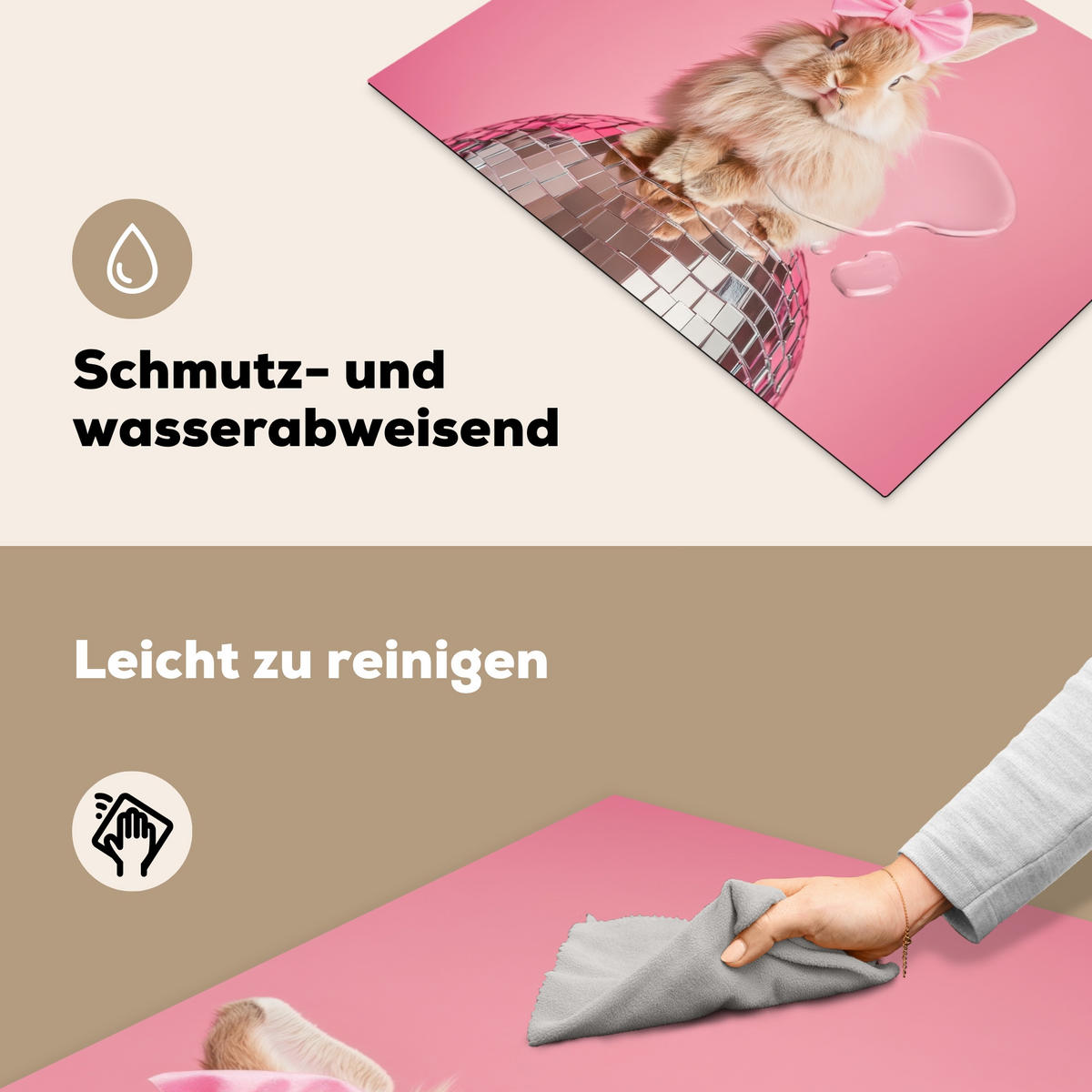 HERDABDECKPLATTE Schleife - Discoball - Kaninchen Induktionsmatte 71x52 cm - Pink, Kunststoff (71/52/0.2cm) - MuchoWow