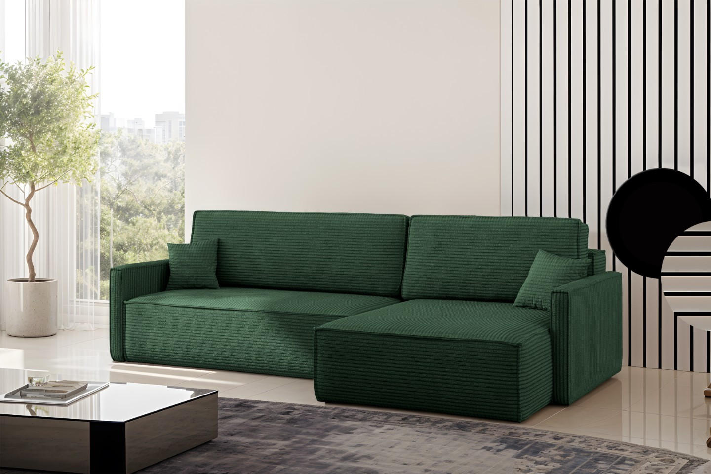 SCHLAFSOFA Carlos, Ecksofa L-Form mit schlaffunktion und bettkasten Stoff Poso Grün Rechts - Grün, Holz (250/83/142cm) - Kaiser Möbel
