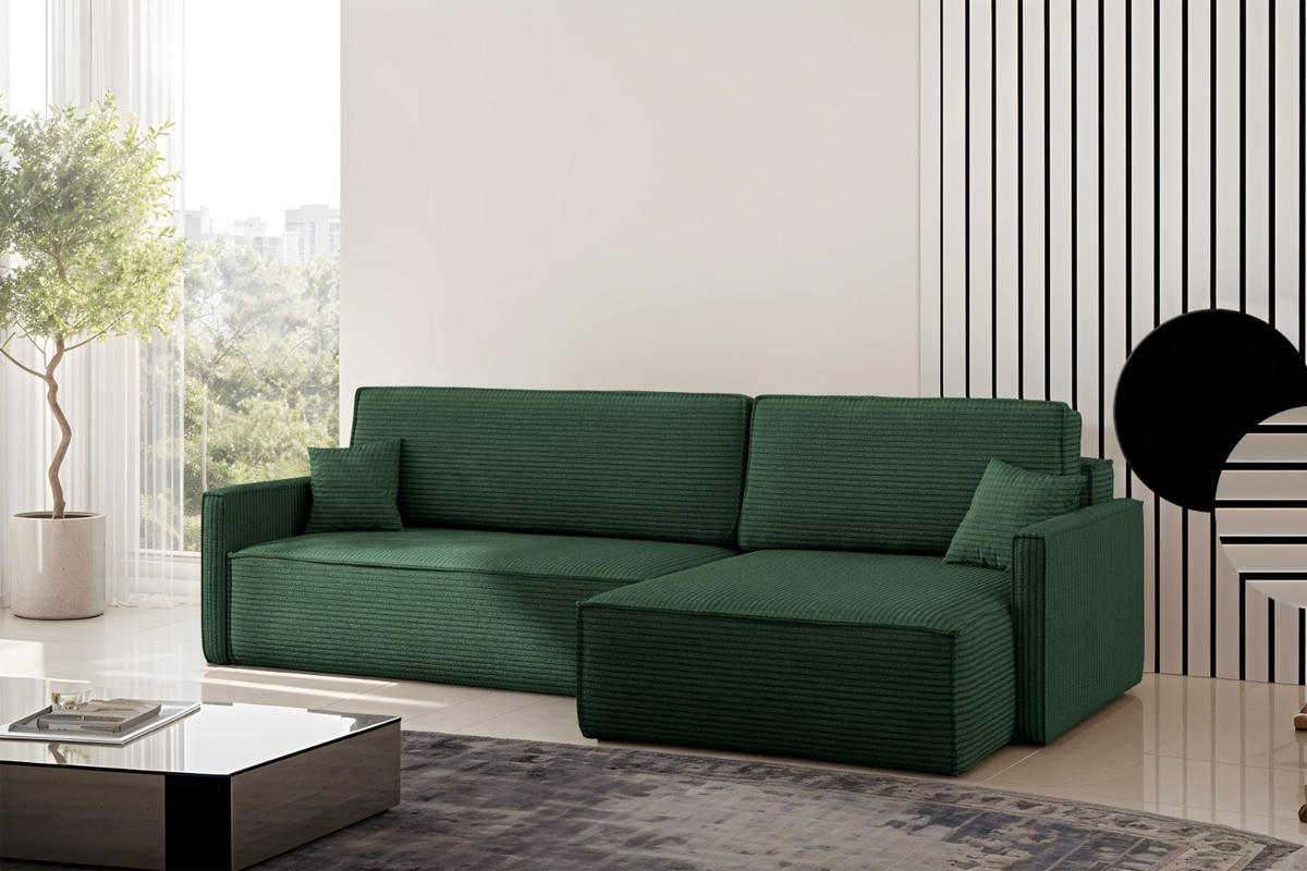 SCHLAFSOFA Carlos, Ecksofa L-Form mit schlaffunktion und bettkasten Stoff Poso Grün Rechts - Grün, Holz (250/83/142cm) - Kaiser Möbel