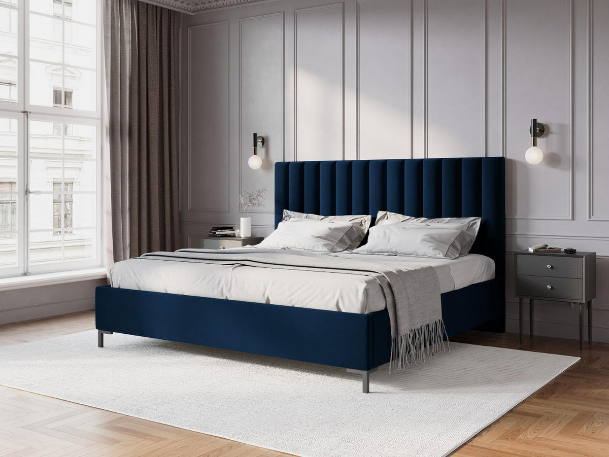 BETT mit Bettkasten und Kopfteil Allison aus Samt königsblau 160x200cm - Dunkelblau, Textil (160/200cm) - Micadoni