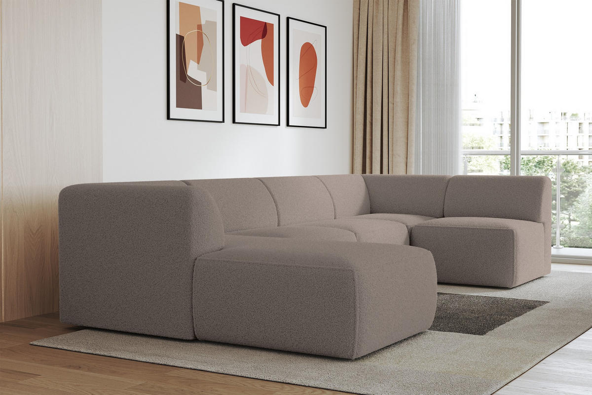 WOHNLANDSCHAFT Ottomane Links MOVA 345x180x78 Braun Bouclé - Schwarz/Braun, Holzwerkstoff/Kunststoff (180/78/345cm) - ALTDECOR