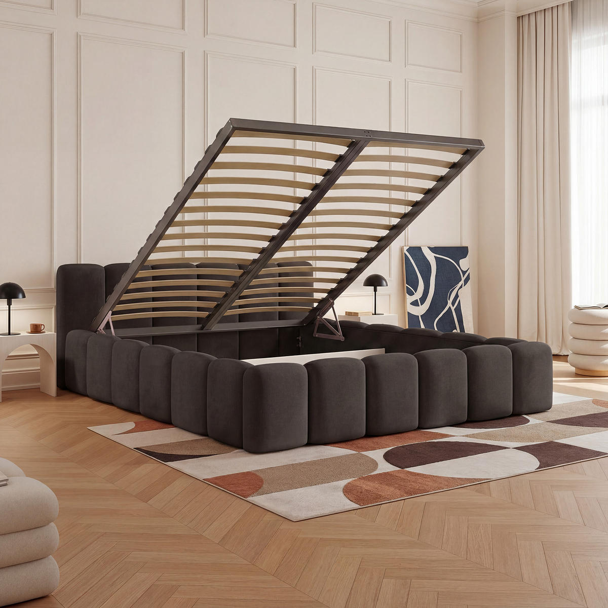 POLSTERBETT KILONIA 200x200 cm, Bronze - Dunkelbraun, Textil (200/200cm) - Fedve