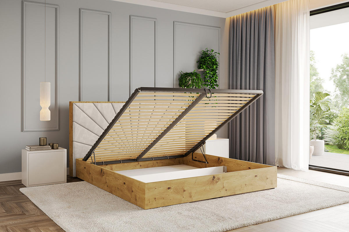 POLSTERBETT mit Bettkasten und Lattenrost, Bett mit Matratze H3/H4 - ENZO6 180x200 Beige - Beige, Holzwerkstoff/Textil (180/200cm) - ALTDECOR