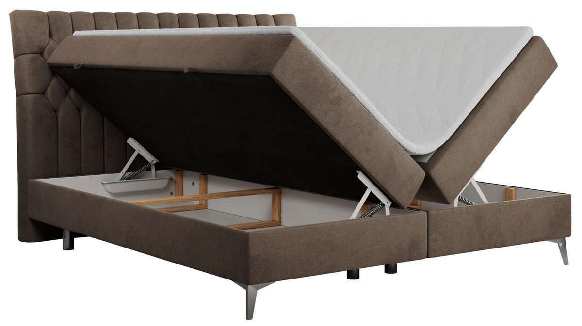 BOXBETT MILEN 180/200 Braun Velvet - H3 - Braun, Holz/Textil (180/200cm) - MKS