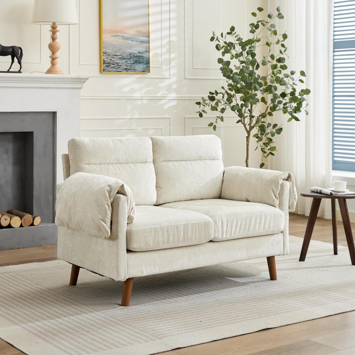 SOFA 2-Sitzer aus Chenille Beige - Beige, Holzwerkstoff (70/85/124cm) - Meubliv