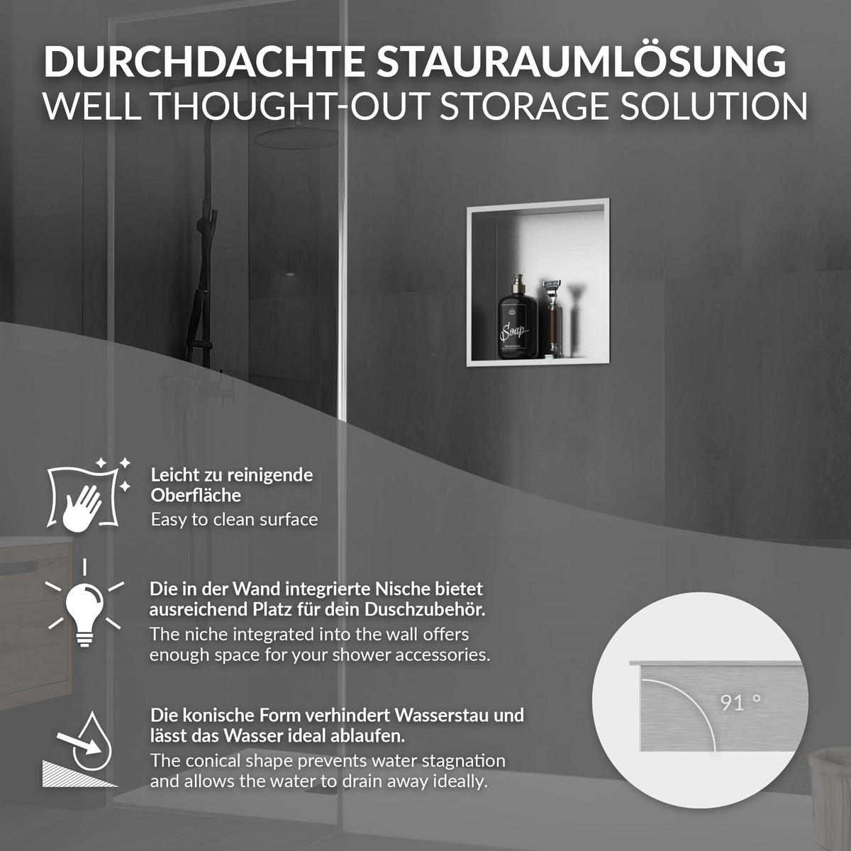 DUSCHNISCHE Silber 30/30 cm - Silberfarben, Metall (30/30/10cm) - LuxeBath