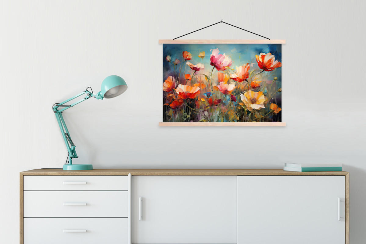 POSTER Blumen - Aquarell - Kunst - Botanisch - Natur 90x60 cm - Orange, Textil (90/60/0.15cm) - MuchoWow