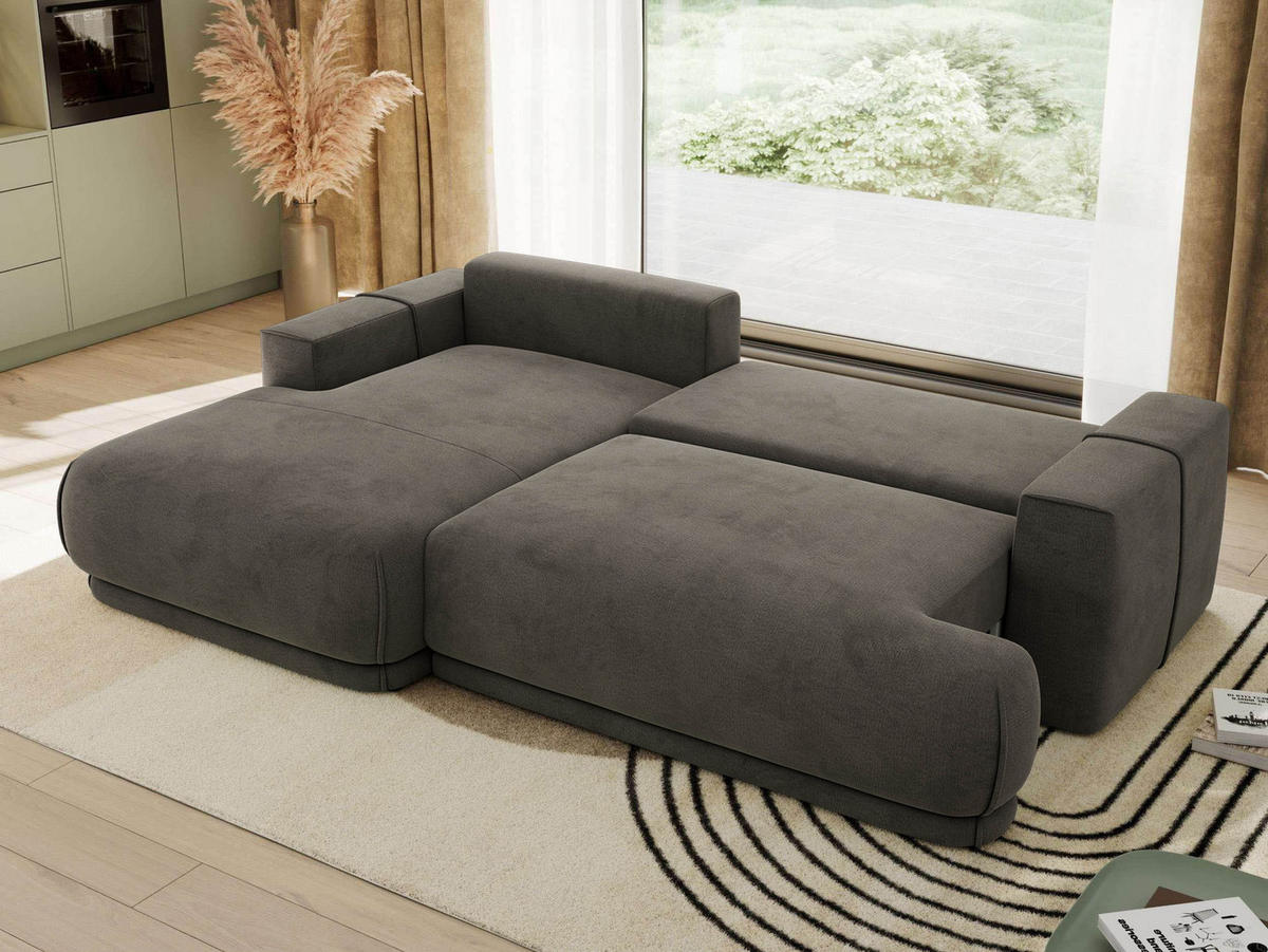 ECKSCHLAFSOFA RINA L Dunkelgrau Velvet - links - Dunkelgrau/Schwarz, Kunststoff/Textil (266/172cm) - MKS