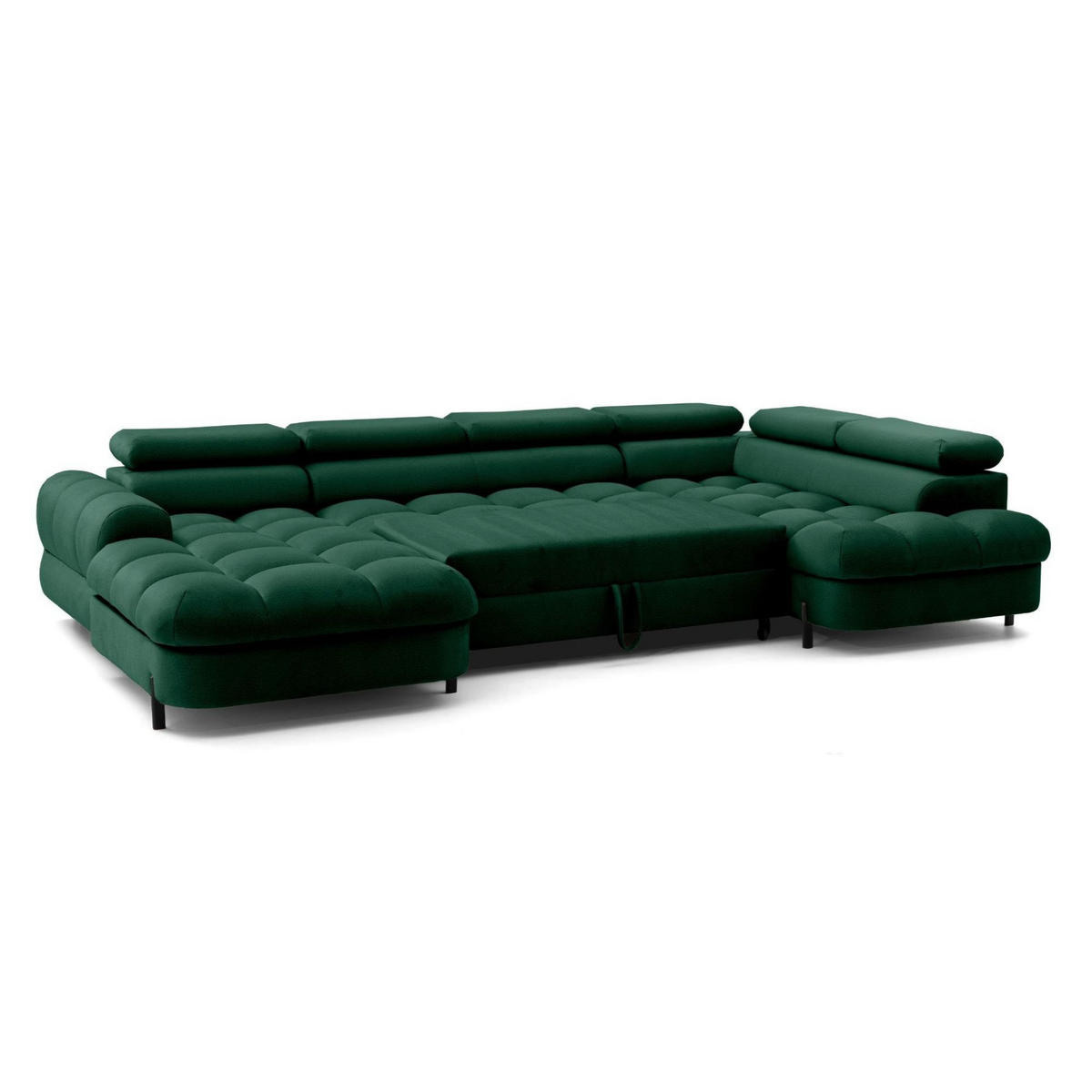 ECKSOFA U-Form BOWL U Rechts mit Schlaffunktion 125x265 Velours Grün - Schwarz/Grün, Holz/Textil (195/90/339cm) - Muffo