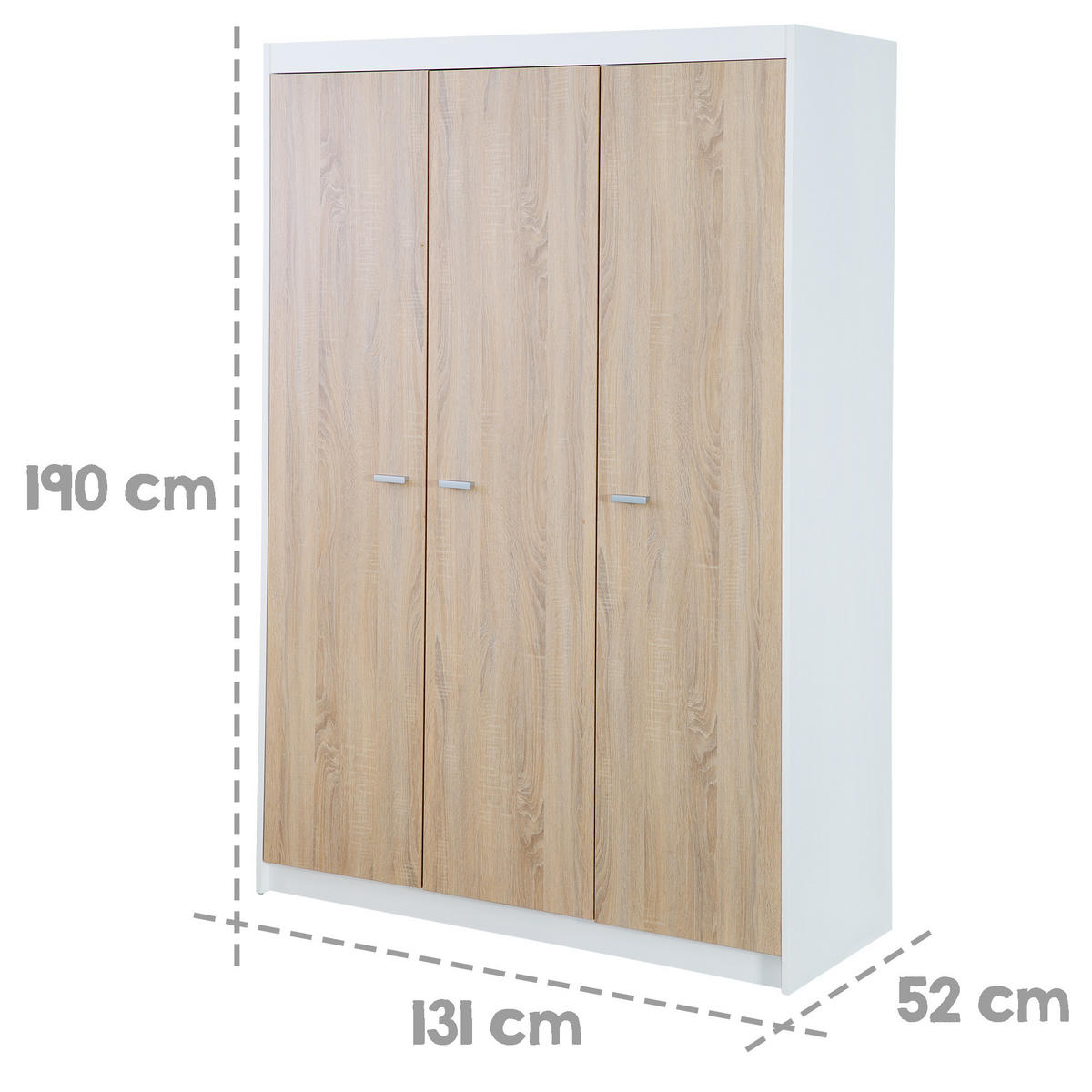 KLEIDERSCHRANK Gabriella - Weiß, Holzwerkstoff/Kunststoff (131/190/52cm) - Roba