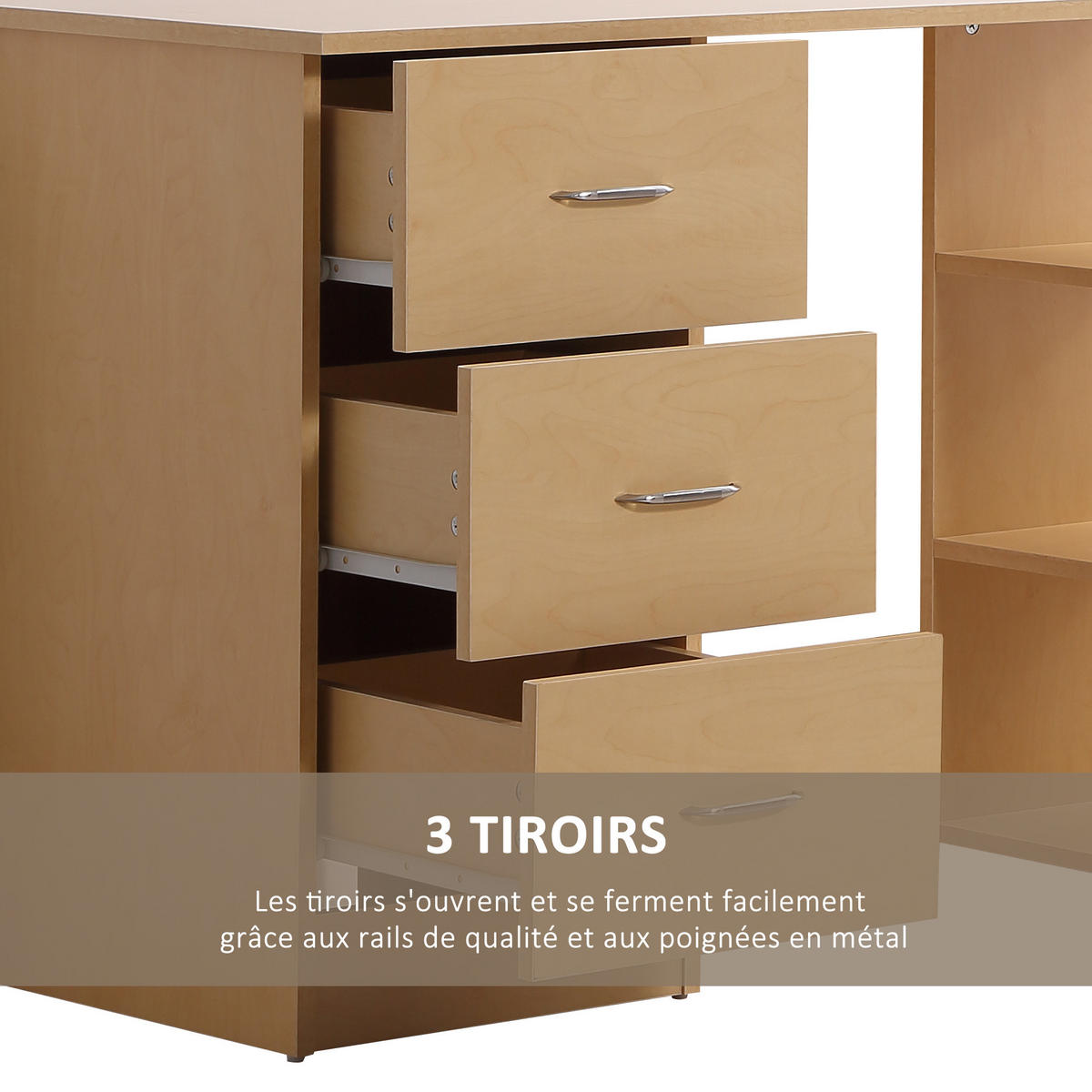 SCHREIBTISCH Hellholzoptik mit Schubladen und Regalfächern 120/49/72 cm - Naturfarben, Holz (49/120/72cm) - PANGIVO