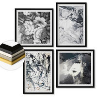 WANDBILDER 4er-Set - 50x50 cm & 40x60 cm Schwarzer Rahmen - Abstrakte schwarz-weiße Muster - Schwarz, Kunststoff (50/50cm) - ArtPrintCave