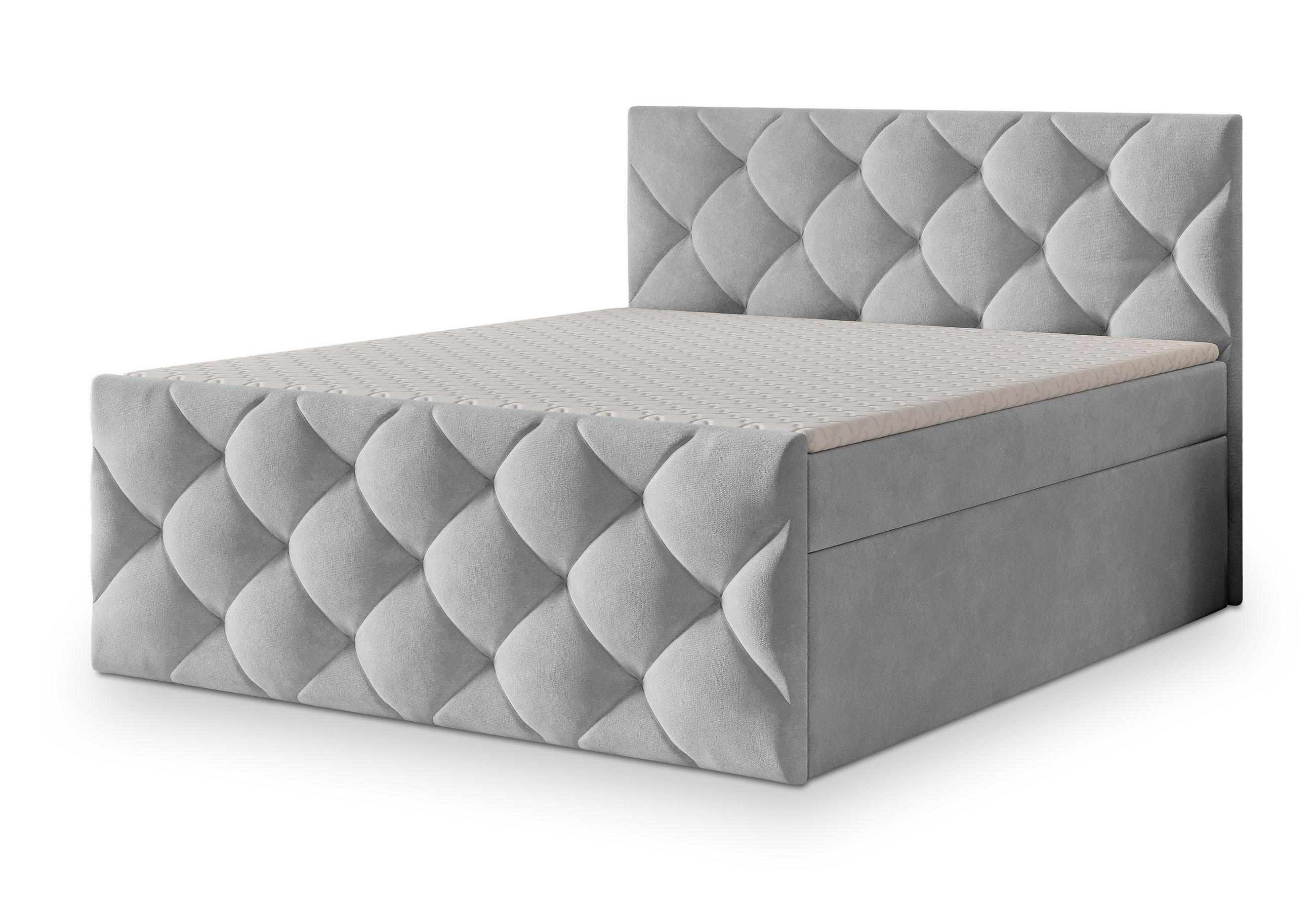 BOXBETT ROVARI 140x200 cm mit Matratze und Topper - Hellgrau - Hellgrau, Holz (140/200cm) - MASSENO