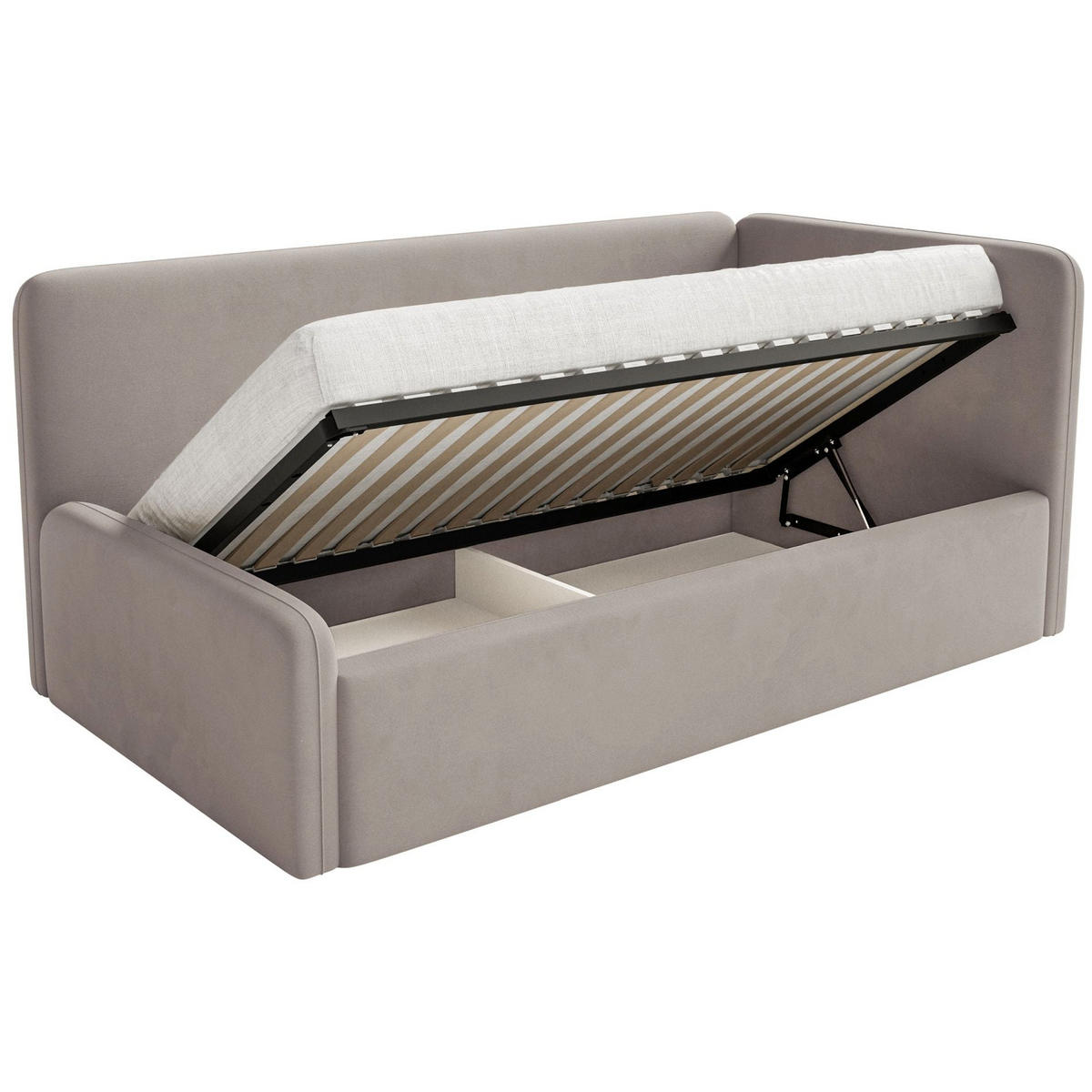 JUGENDBETT Fanko Samt Graubeige 90x200 cm - Taupe/Schwarz, Kunststoff/Textil (90/200cm) - Selsey