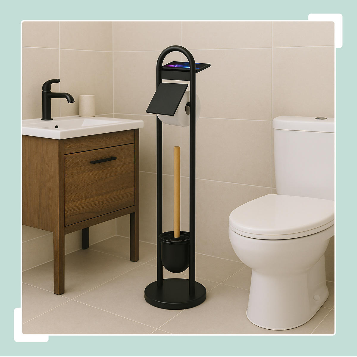 WC-GARNITUR - Schwarz, Holz/Kunststoff (21.5/79/21.5cm) - Relaxdays