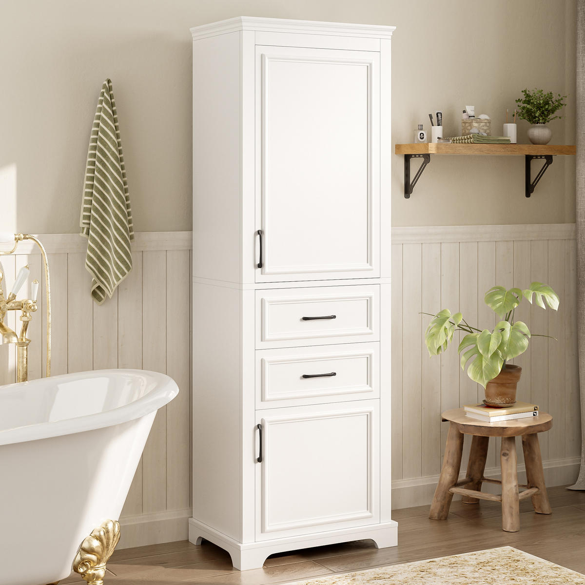 BADEZIMMER-HOCHSCHRANK 60x40x180 cm Weiß aus Holzwerkstoff mit Schränken & Schubladen - Weiß, Holzwerkstoff (60/180/40cm) - Modfu