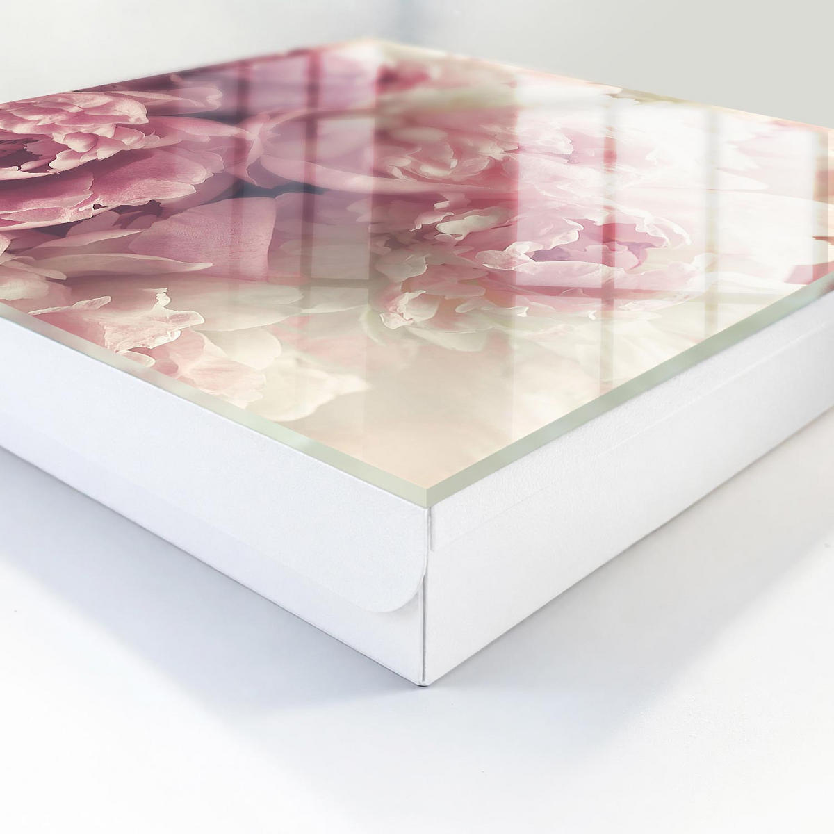 SCHLÜSSELBOX Weiß 30x30 cm – Türöffnung nach rechts - Pfingstrosen - Pink, Metall (30/30/5cm) - TULUP
