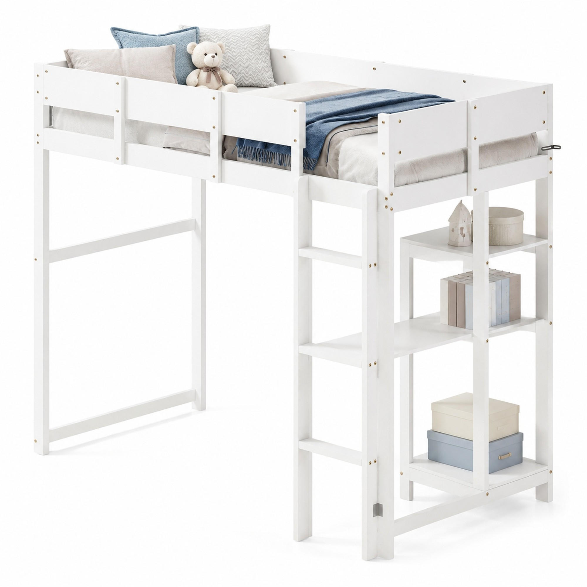 HOCHBETT 90/200 mit Ablageregal und Schutzgeländern in Weiß - Weiß, Holz (90/200cm) - EVRYAE