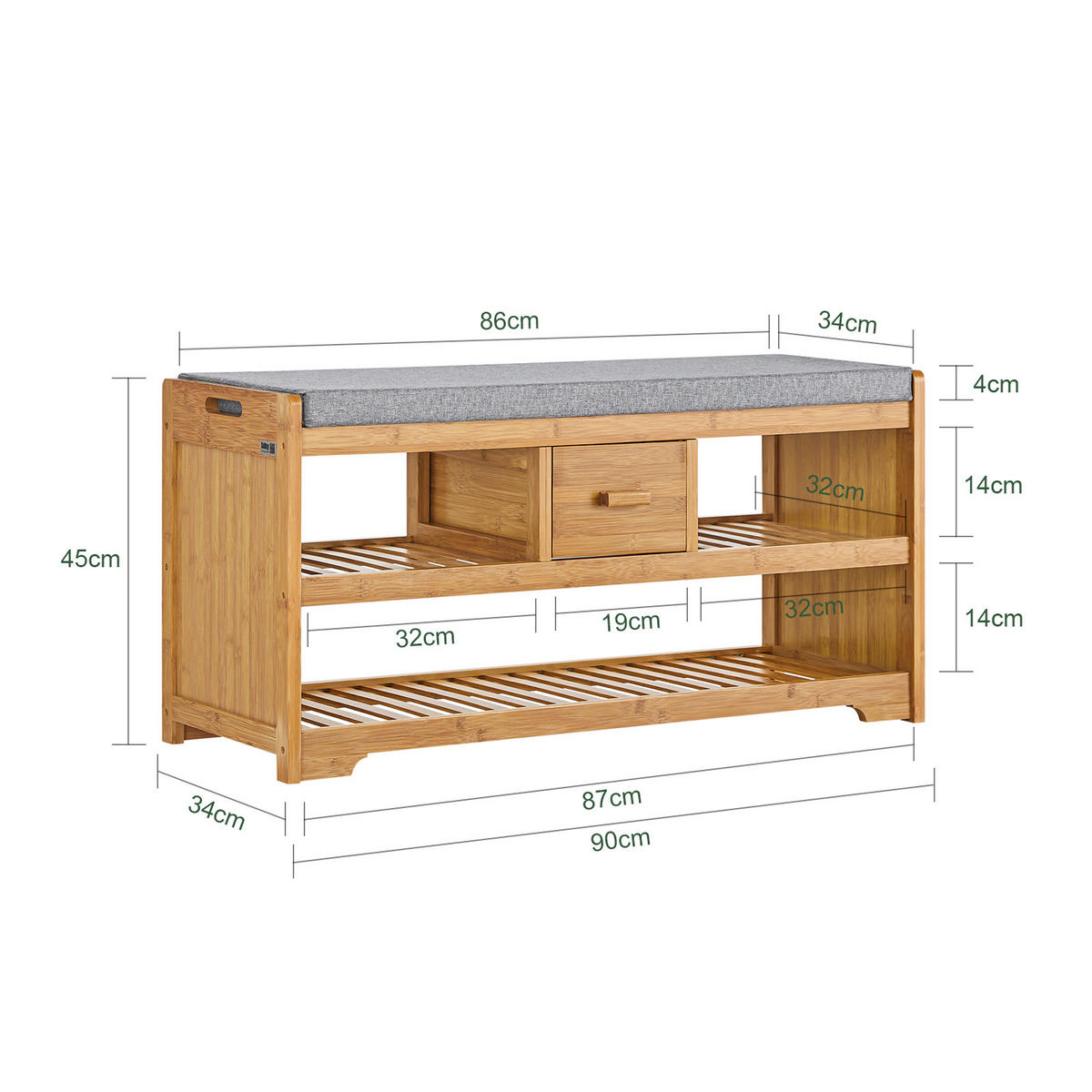 SCHUHBANK Natur - Naturfarben, Holz (91/45/34cm) - SoBuy
