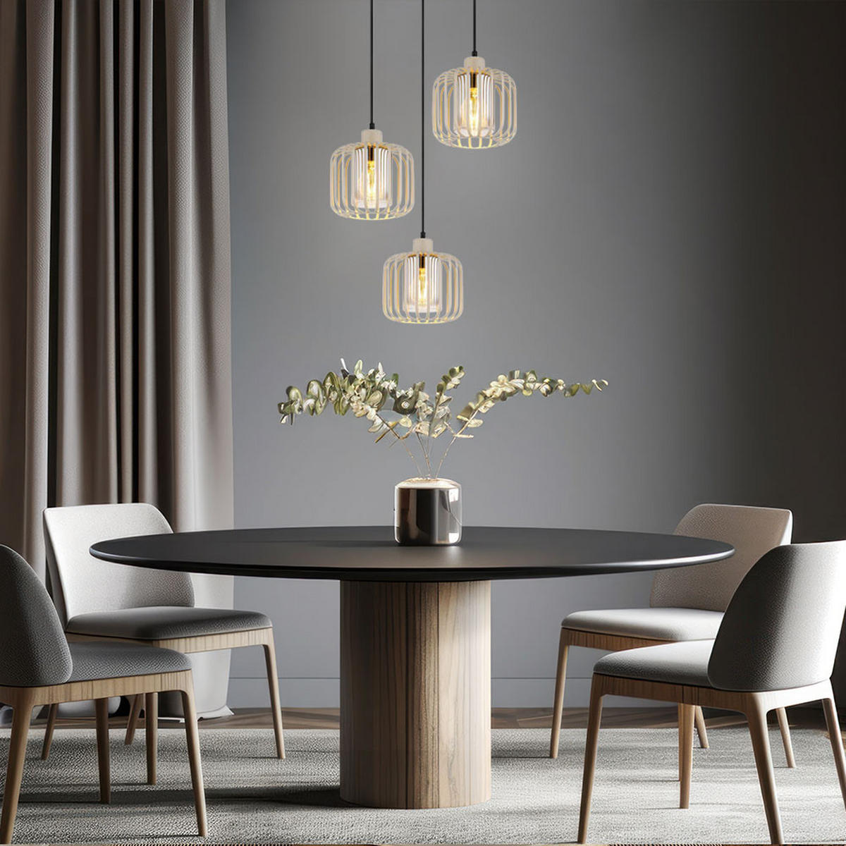 HÄNGELEUCHTE Alfred Metallstabe Sand Beige - Beige, Glas (44/44/120cm) - Globo Lighting