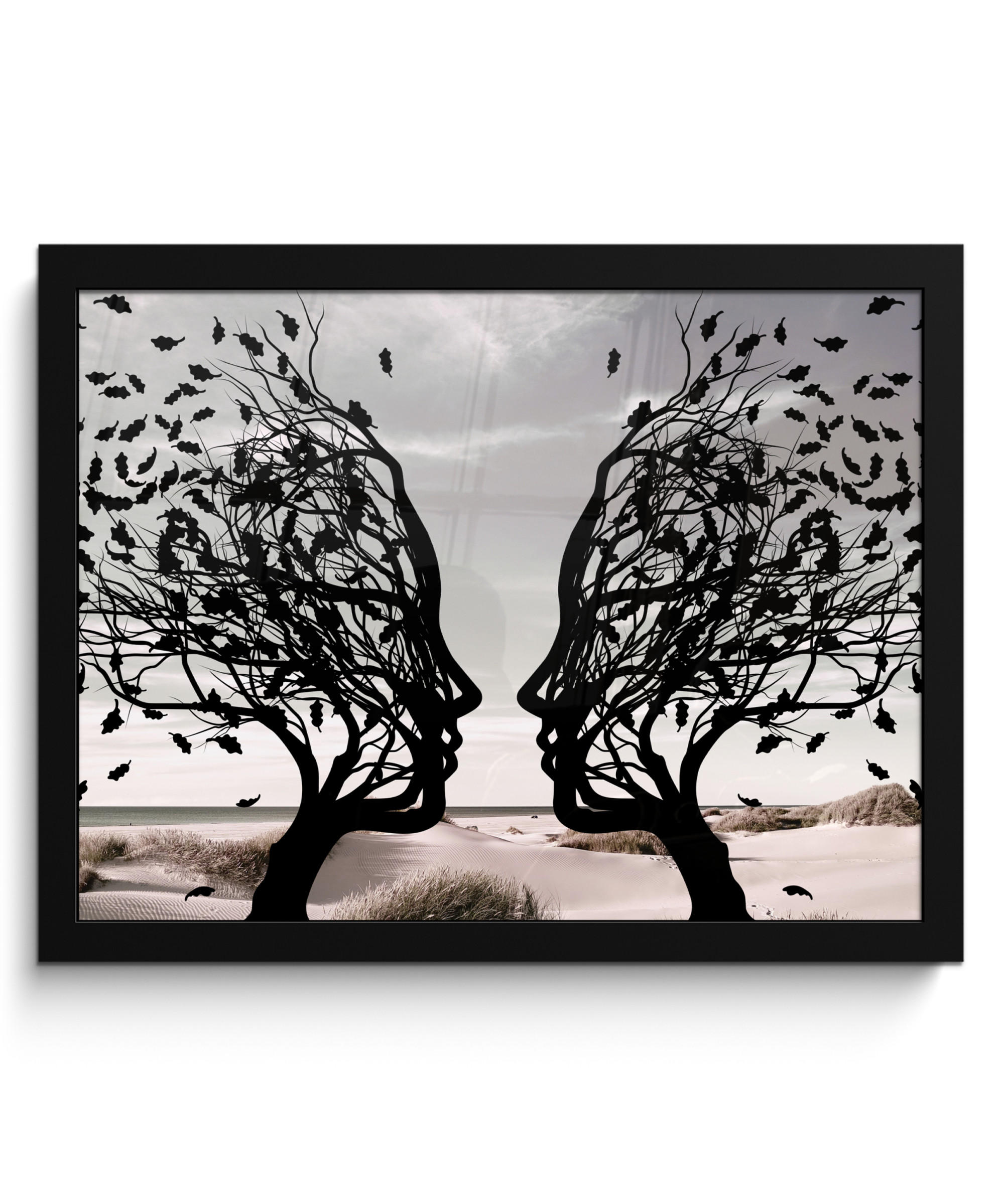 POSTER MIT RAHMEN Strand - Meer - Menschen - Baum - Moderne Kunst 40x30 cm - Hellgrau, Papier (40/30cm) - MuchoWow