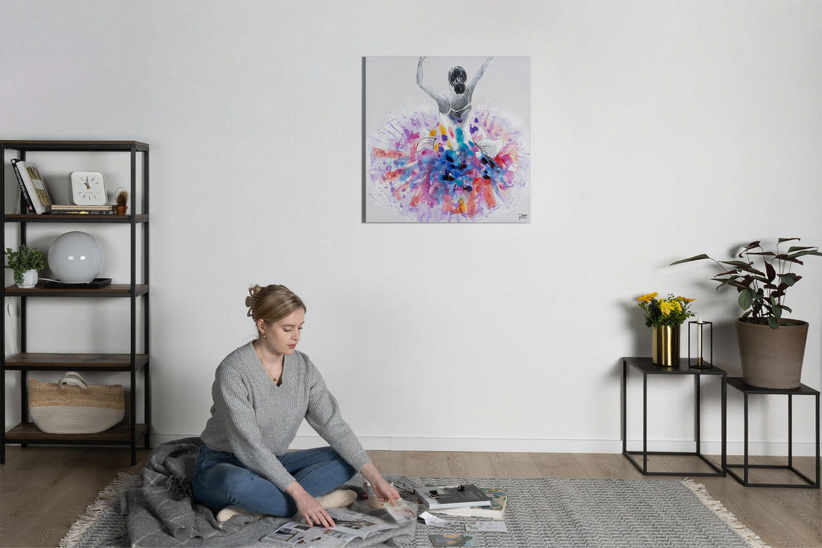 ÖLGEMÄLDE 80/80 cm - Lila/Weiß, Holz/Textil (1.6/80cm) - KUNSTLOFT