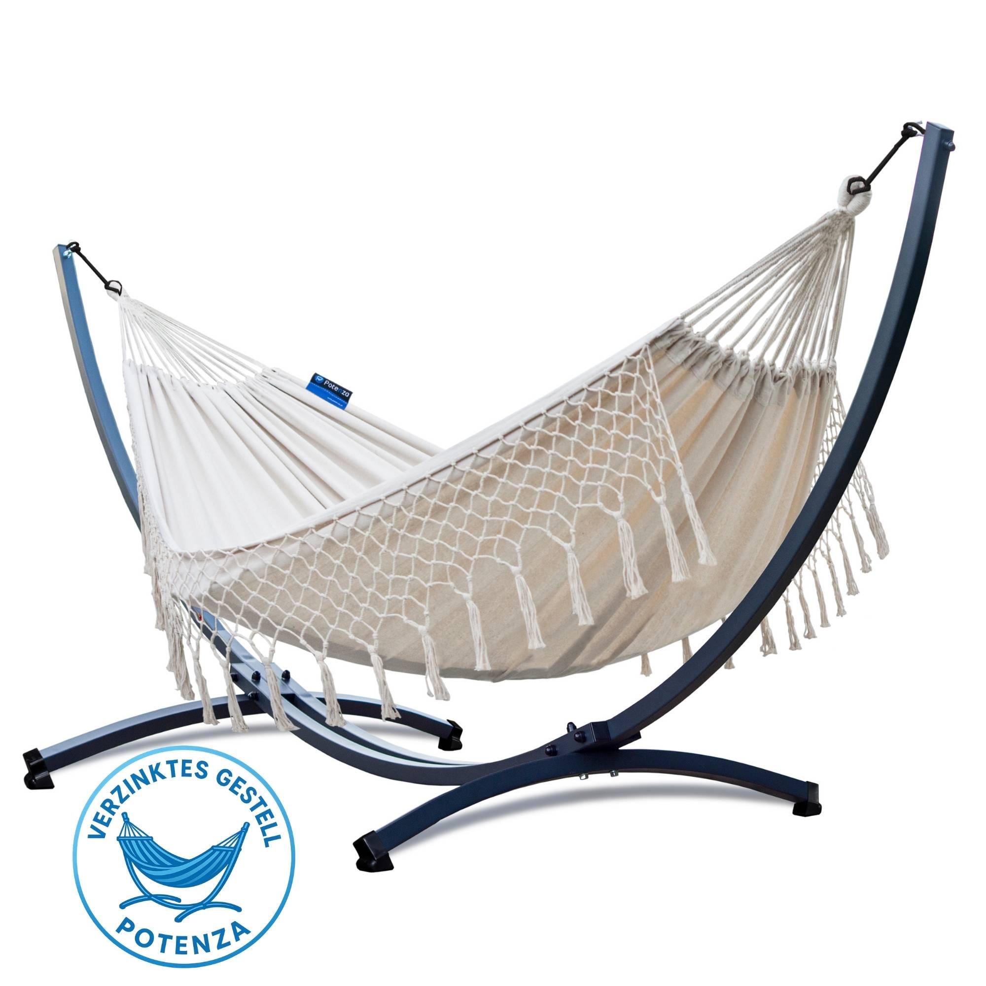 HÄNGEMATTE mit Verzinktem Gestell, 2 Personen, XXL, 200 kg, Metall, Santia Beige, einfache Montage - Beige, Metall (370/130/120cm) - Potenza