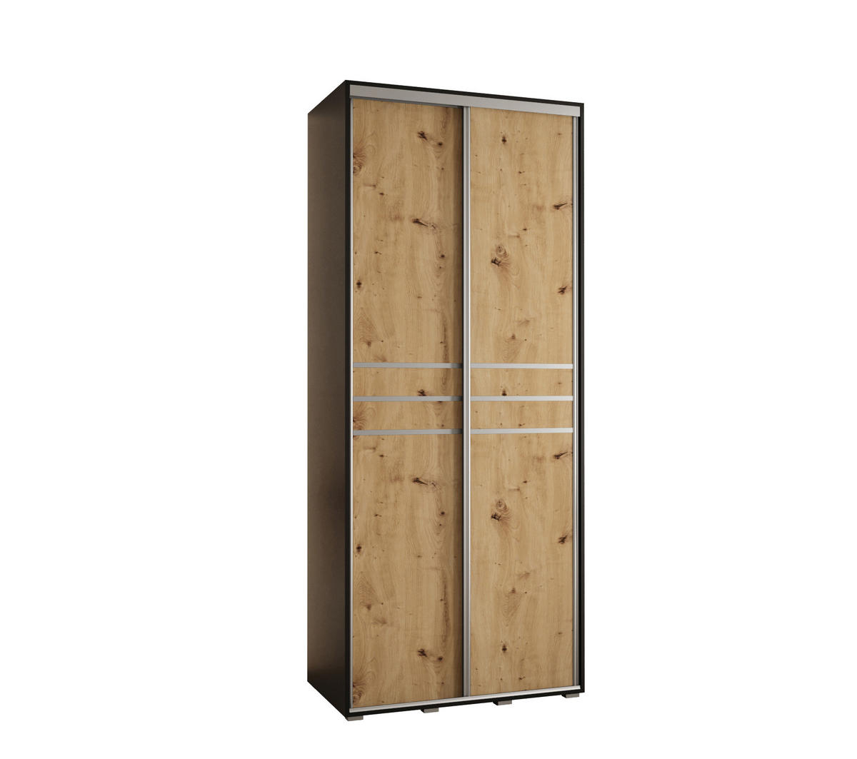 SCHWEBETÜRENSCHRANK 235,2/120/60 2-türig - Silberfarben/Schwarz, Holz/Metall (120/235/60cm) - Abiks Möbel