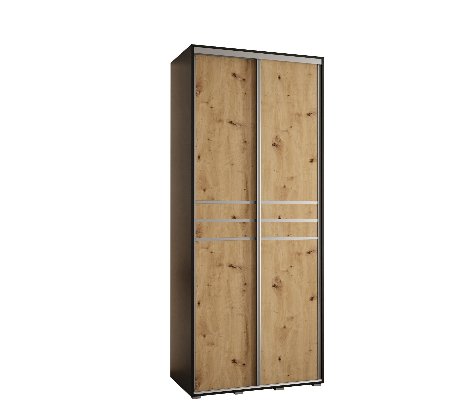 Abiks Möbel SCHWEBETÜRENSCHRANK Schwarz, Eiche Artisan, Silber 110cm × 45cm × 235cm