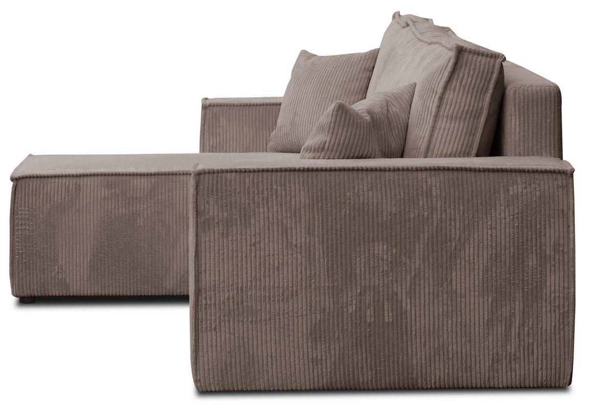 ECKSOFA Hugo L in L-Form mit Schlaffunktion und Bettkasten, Farbe: Hellbraun, Cordstoff, Ottomane Unsiversal - Hellbraun, Textil (244/145cm) - VENASI MÖBEL