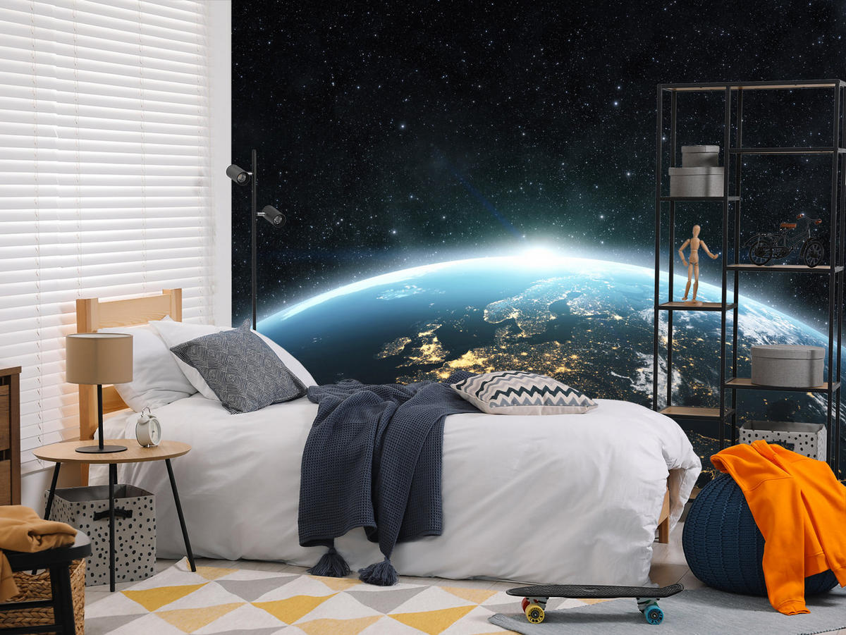 FOTOTAPETE für Wohnzimmer Erde Aus Dem Kosmos Planet 300x210 - Blau/Gelb, Papier (300/210cm) - Muralo