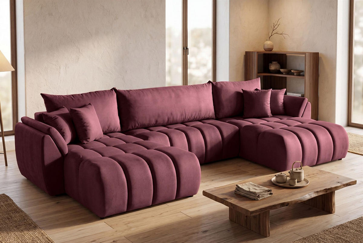 WOHNLANDSCHAFT Collin Mit Schlaffunktion - Bordeaux, Holzwerkstoff/Textil (382/85/185cm) - Fun Möbel